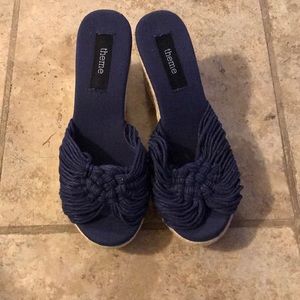Blue wedge mules